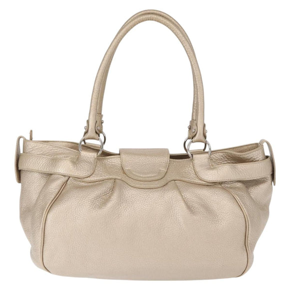 Salvatore Ferragamo Gancini Handtasche Leder Champagner Gold Silber Auth 161013