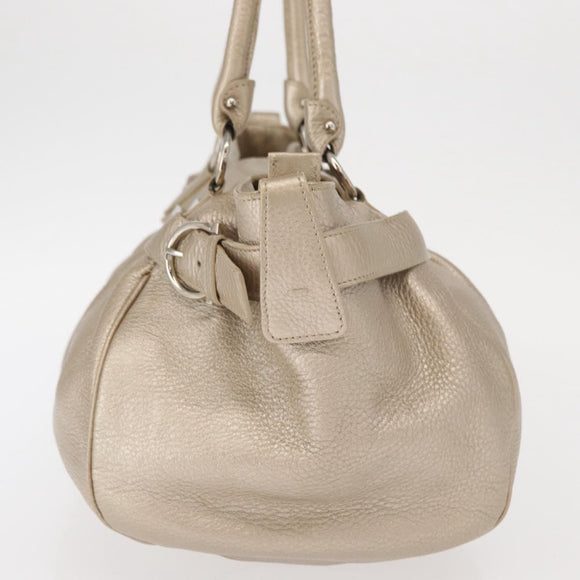 Salvatore Ferragamo Gancini Handtasche Leder Champagner Gold Silber Auth 161013