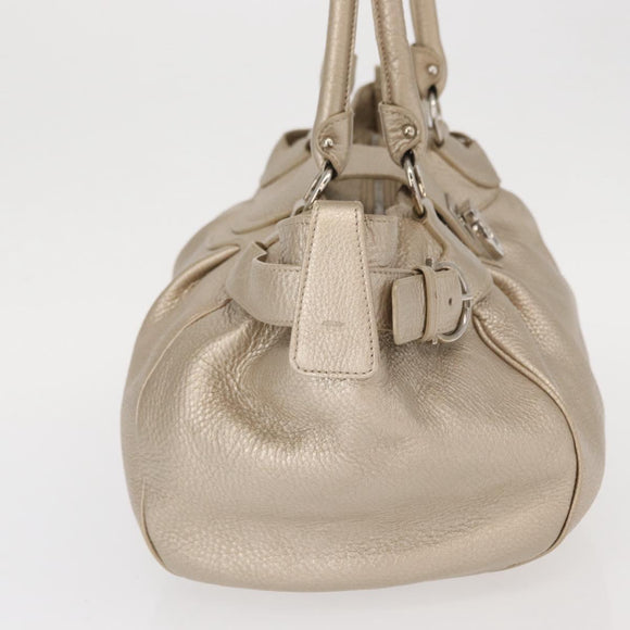 Salvatore Ferragamo Gancini Handtasche Leder Champagner Gold Silber Auth 161013
