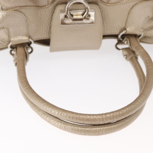 Salvatore Ferragamo Gancini Handtasche Leder Champagner Gold Silber Auth 161013