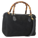 GUCCI Bamboo Hand Bag Suede 2way Black Gold 000 3444 0294 Auth 161026-1