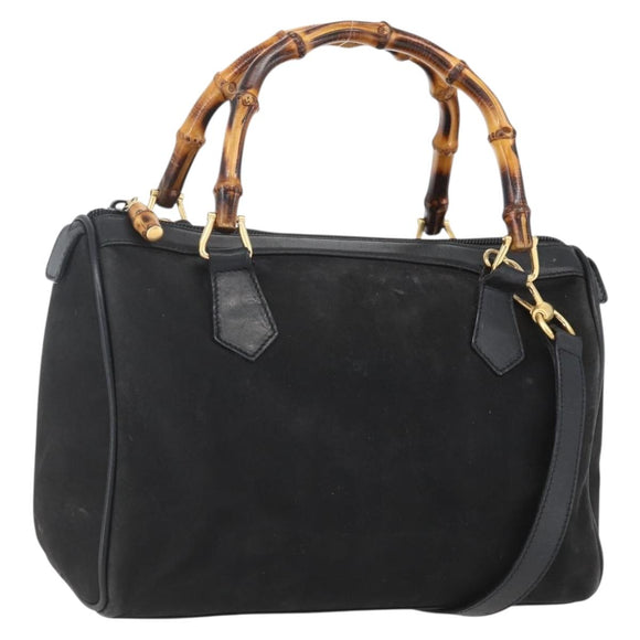 GUCCI Bamboo Hand Bag Suede 2way Black Gold 000 3444 0294 Auth 161026