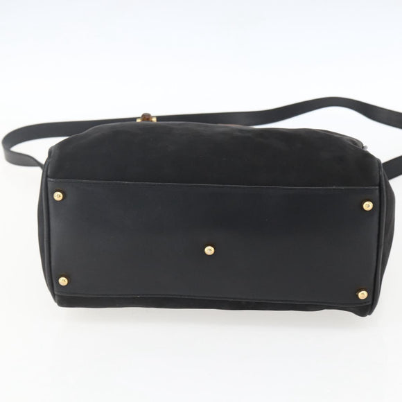 GUCCI Bamboo Hand Bag Suede 2way Black Gold 000 3444 0294 Auth 161026