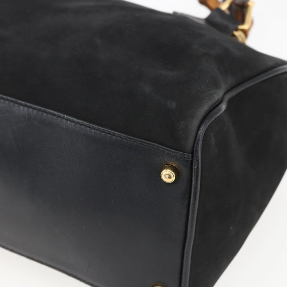 GUCCI Bamboo Hand Bag Suede 2way Black Gold 000 3444 0294 Auth 161026