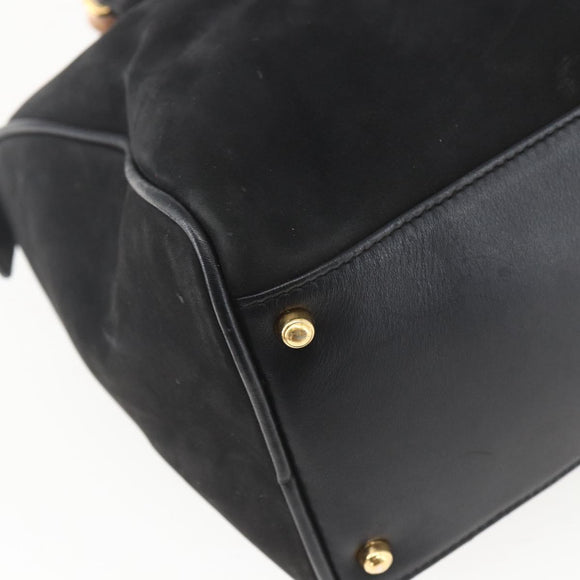 GUCCI Bamboo Hand Bag Suede 2way Black Gold 000 3444 0294 Auth 161026