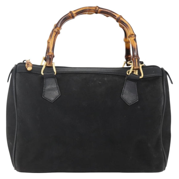 GUCCI Bamboo Hand Bag Suede 2way Black Gold 000 3444 0294 Auth 161026