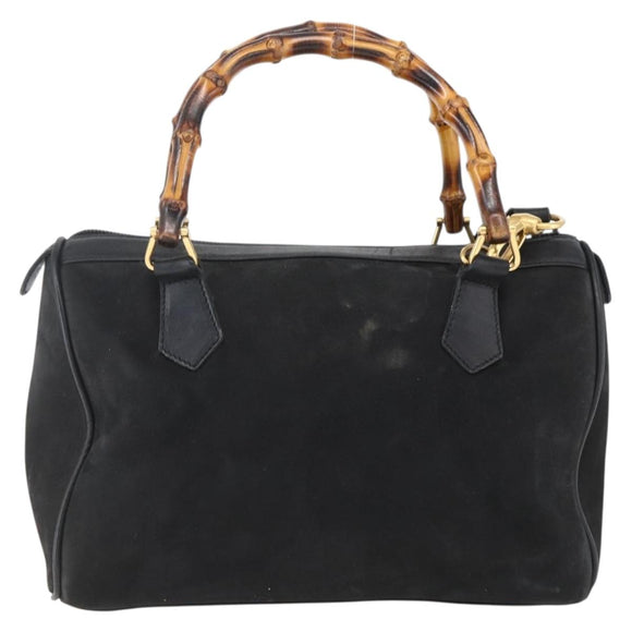 GUCCI Bamboo Hand Bag Suede 2way Black Gold 000 3444 0294 Auth 161026