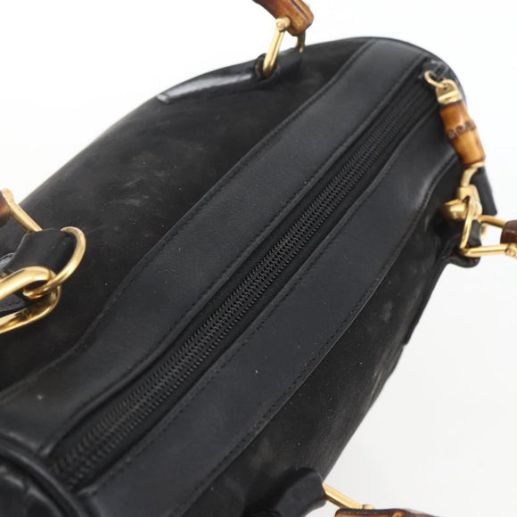GUCCI Bamboo Hand Bag Suede 2way Black Gold 000 3444 0294 Auth 161026