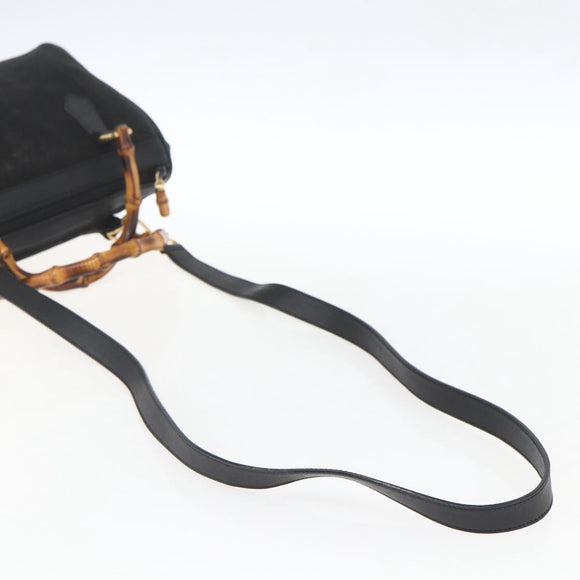 GUCCI Bamboo Hand Bag Suede 2way Black Gold 000 3444 0294 Auth 161026