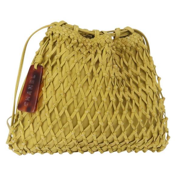 CHANEL Shoulder Bag Leather Yellow Gold CC Auth 161027V
