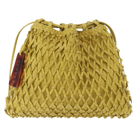 CHANEL Shoulder Bag Leather Yellow Gold CC Auth 161027V