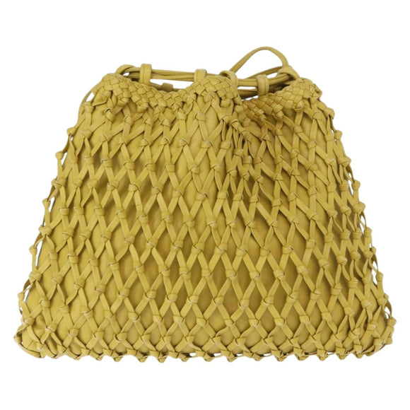 CHANEL Shoulder Bag Leather Yellow Gold CC Auth 161027V