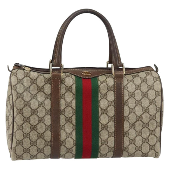 GUCCI GG Supreme Web Sherry Line Hand Bag PVC Beige Gold 24 012 3842 Auth 161028