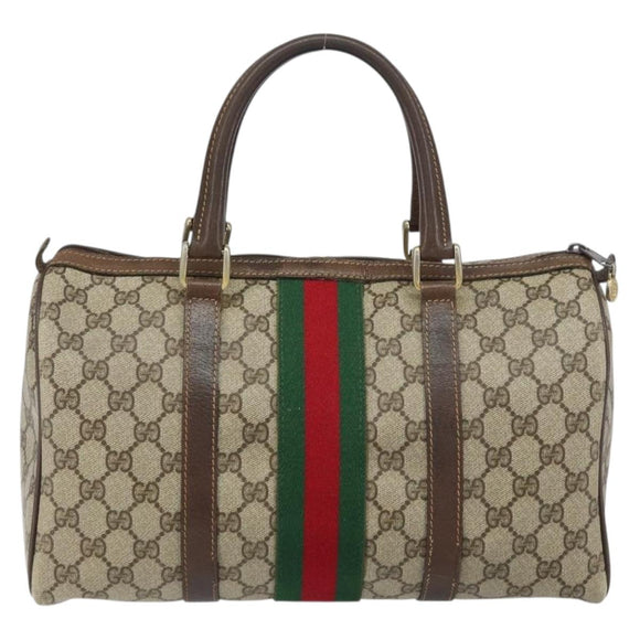 GUCCI GG Supreme Web Sherry Line Hand Bag PVC Beige Gold 24 012 3842 Auth 161028