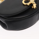 Salvatore Ferragamo Chain Gancini Shoulder Bag Leather Black Gold Auth 161032-8