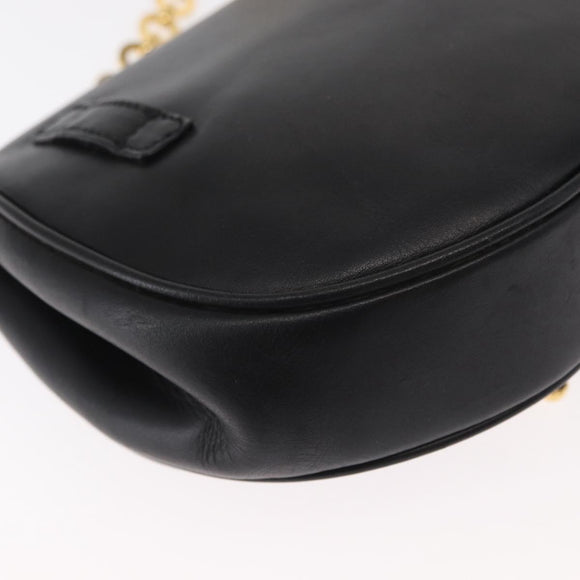 Salvatore Ferragamo Chain Gancini Shoulder Bag Leather Black Gold Auth 161032