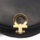 Salvatore Ferragamo Chain Gancini Shoulder Bag Leather Black Gold Auth 161032-18