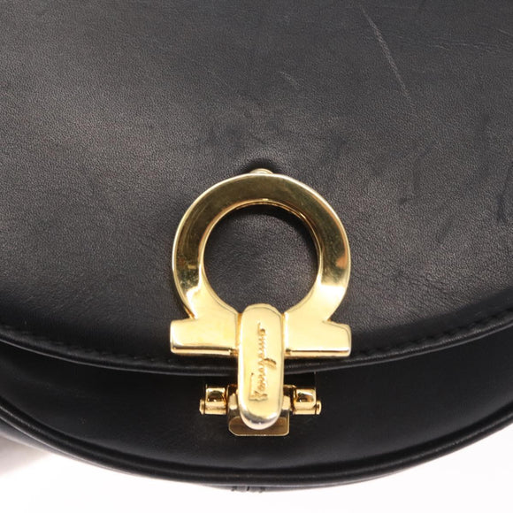 Salvatore Ferragamo Chain Gancini Shoulder Bag Leather Black Gold Auth 161032