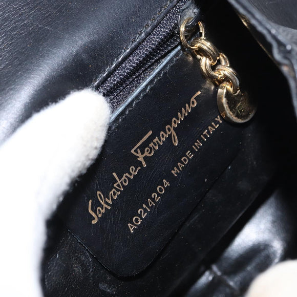 Salvatore Ferragamo Chain Gancini Shoulder Bag Leather Black Gold Auth 161032