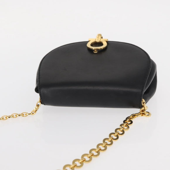 Salvatore Ferragamo Chain Gancini Shoulder Bag Leather Black Gold Auth 161032