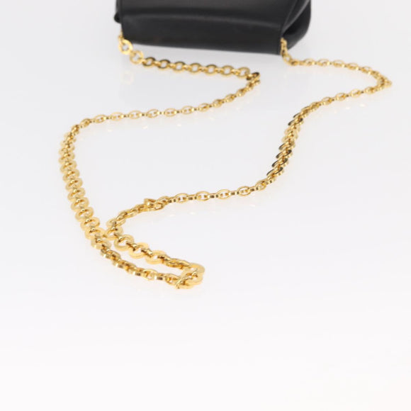 Salvatore Ferragamo Chain Gancini Shoulder Bag Leather Black Gold Auth 161032