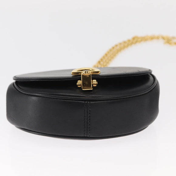 Salvatore Ferragamo Chain Gancini Shoulder Bag Leather Black Gold Auth 161032