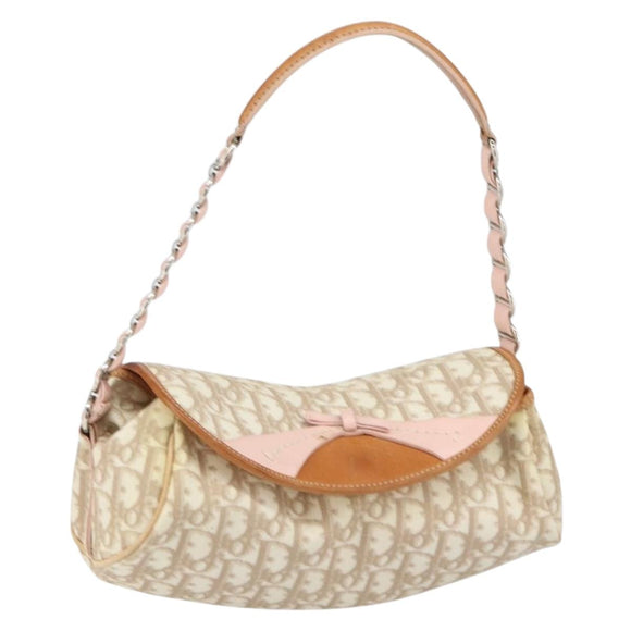 Christian Dior Trotter Canvas Romantic Bag PVC Beige Silver Auth 161033V