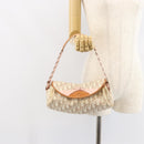 Christian Dior Trotter Canvas Romantic Bag PVC Beige Silver Auth 161033A-23