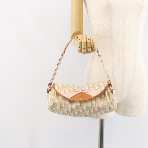 Christian Dior Trotter Canvas Romantic Bag PVC Beige Silver Auth 161033A