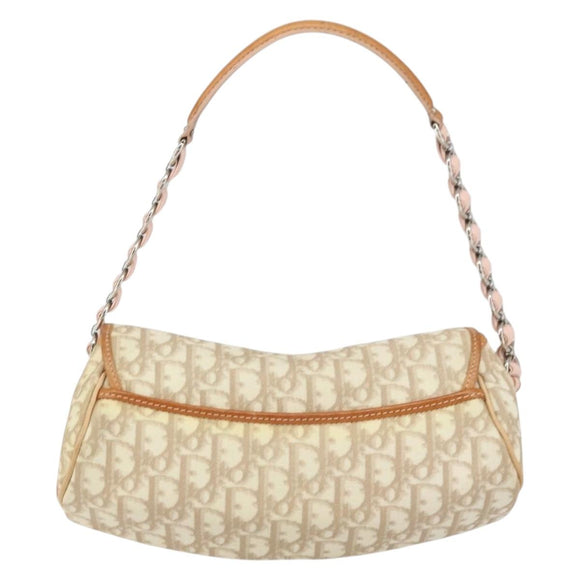 Christian Dior Trotter Canvas Romantic Bag PVC Beige Silver Auth 161033V