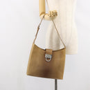 Salvatore Ferragamo Gancini Shoulder Bag Leather Beige Silver Auth 161036-23