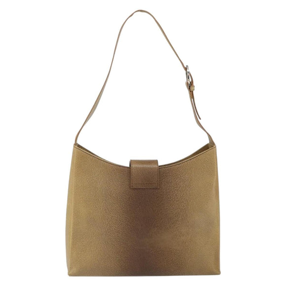 Salvatore Ferragamo Gancini Shoulder Bag Leather Beige Silver Auth 161036