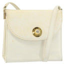 CELINE Shoulder Bag Leather White Gold Auth 161037-1