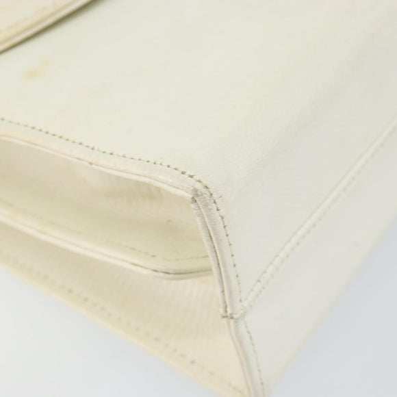 CELINE Shoulder Bag Leather White Gold Auth 161037