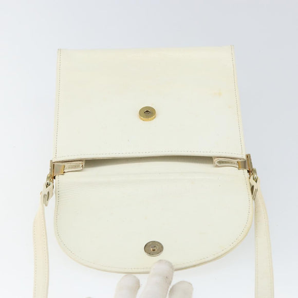 CELINE Shoulder Bag Leather White Gold Auth 161037