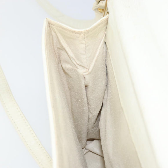 CELINE Shoulder Bag Leather White Gold Auth 161037