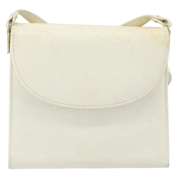 CELINE Shoulder Bag Leather White Gold Auth 161037