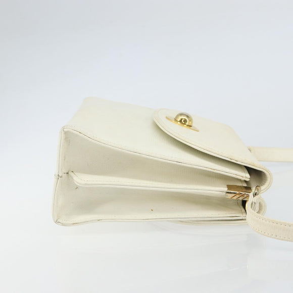 CELINE Shoulder Bag Leather White Gold Auth 161037