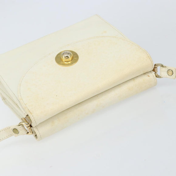 CELINE Shoulder Bag Leather White Gold Auth 161037