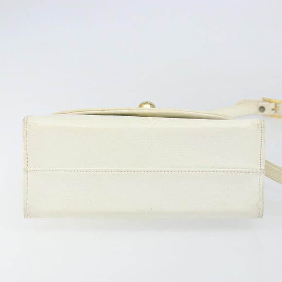CELINE Shoulder Bag Leather White Gold Auth 161037