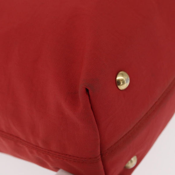 Salvatore Ferragamo Gancini Hand Bag Nylon Red Gold Auth 161041