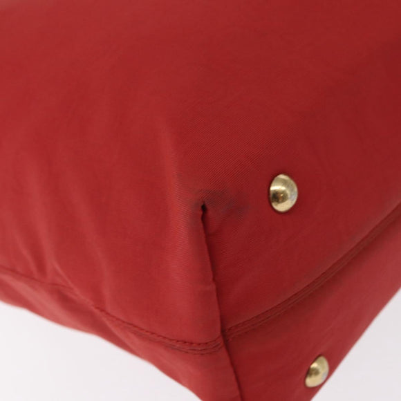 Salvatore Ferragamo Gancini Hand Bag Nylon Red Gold Auth 161041