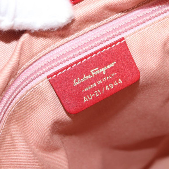 Salvatore Ferragamo Gancini Hand Bag Nylon Red Gold Auth 161041
