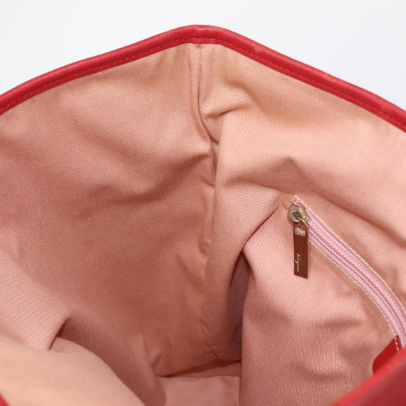 Salvatore Ferragamo Gancini Hand Bag Nylon Red Gold Auth 161041