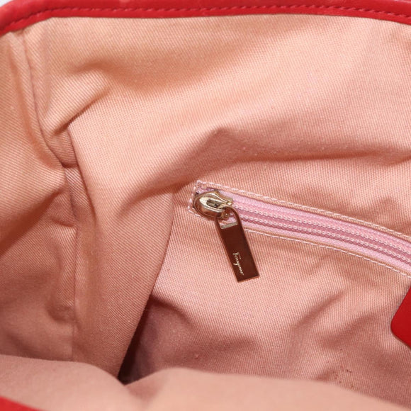 Salvatore Ferragamo Gancini Hand Bag Nylon Red Gold Auth 161041