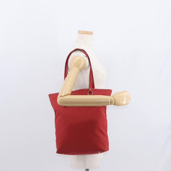 Salvatore Ferragamo Gancini Hand Bag Nylon Red Gold Auth 161041