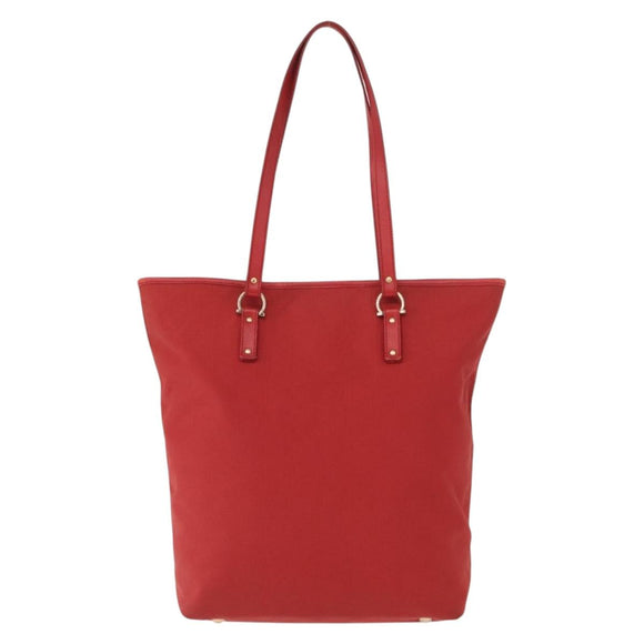 Salvatore Ferragamo Gancini Hand Bag Nylon Red Gold Auth 161041