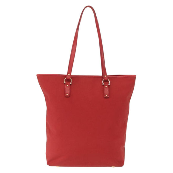Salvatore Ferragamo Gancini Hand Bag Nylon Red Gold Auth 161041