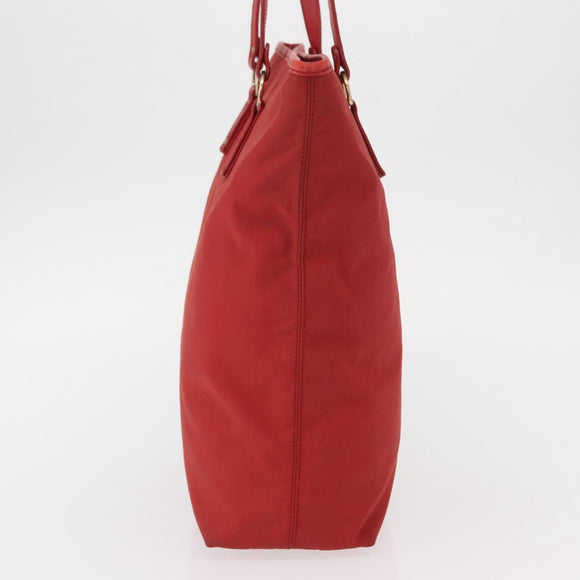 Salvatore Ferragamo Gancini Hand Bag Nylon Red Gold Auth 161041