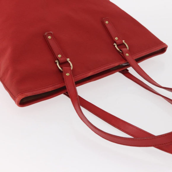 Salvatore Ferragamo Gancini Hand Bag Nylon Red Gold Auth 161041